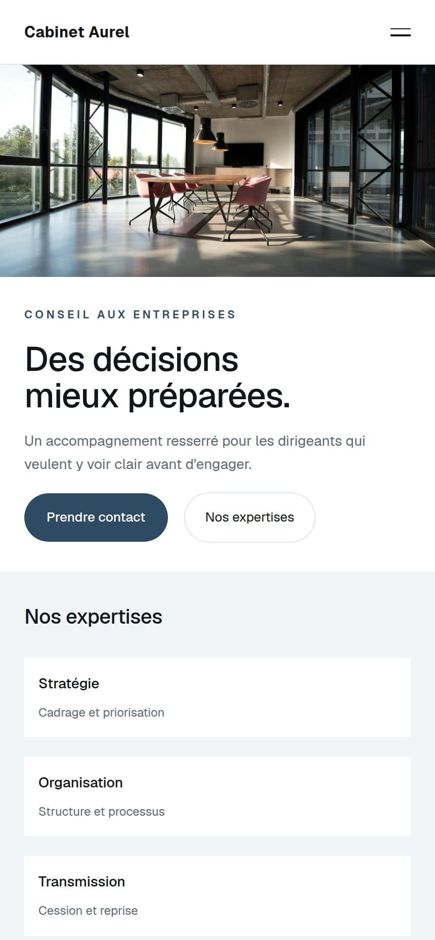 Version mobile du concept Cabinet Aurel (conseil).