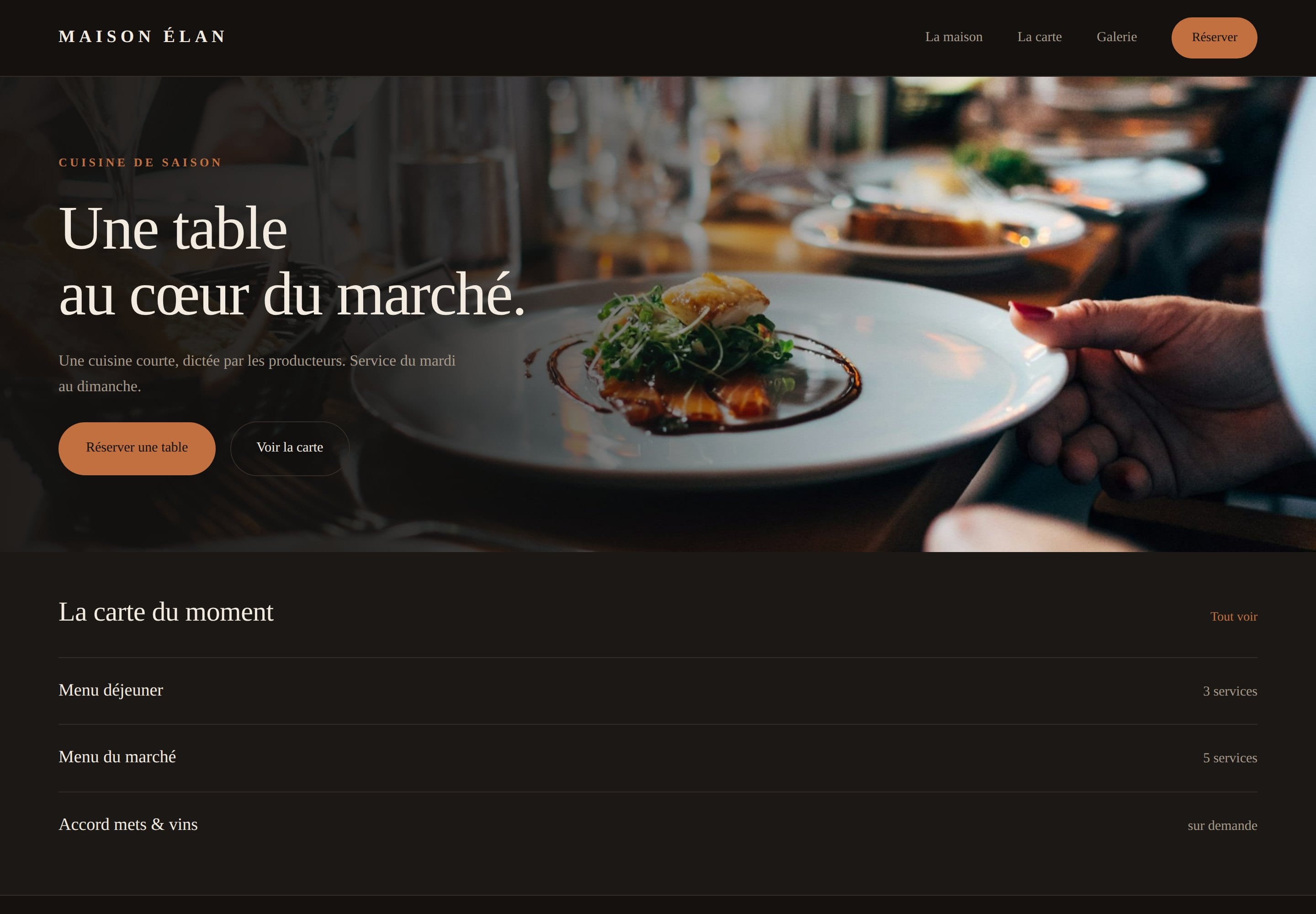 Page d'accueil du concept Maison Élan (restaurant).
