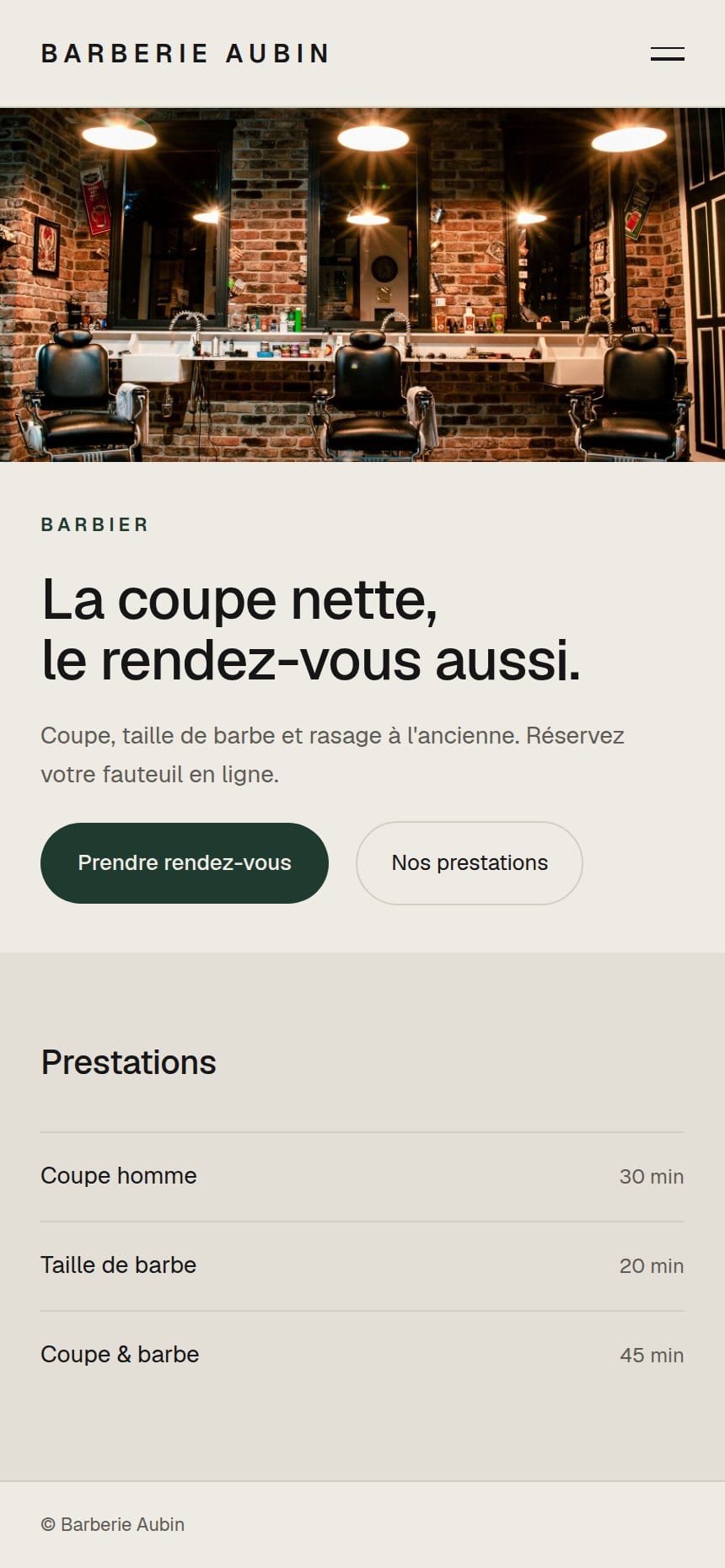 Version mobile du concept Barberie Aubin (barbier).